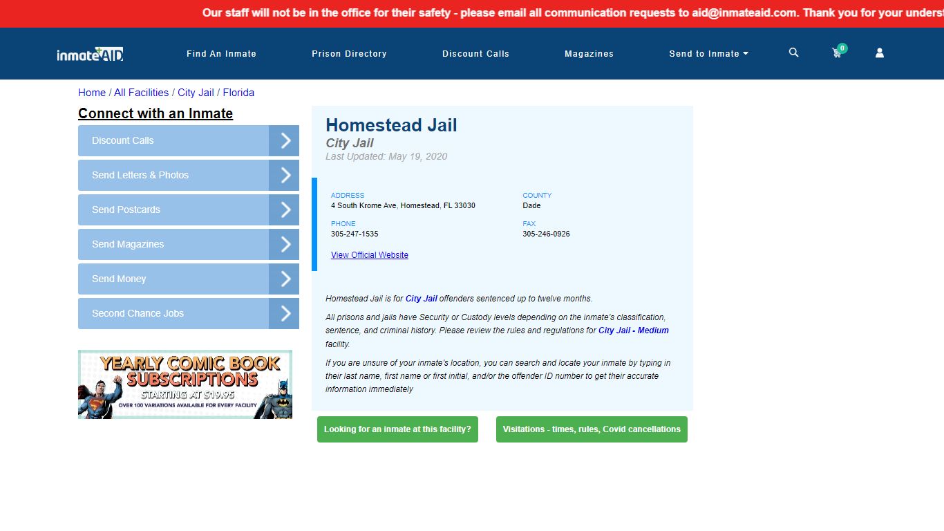 Homestead Jail | Inmate Locator