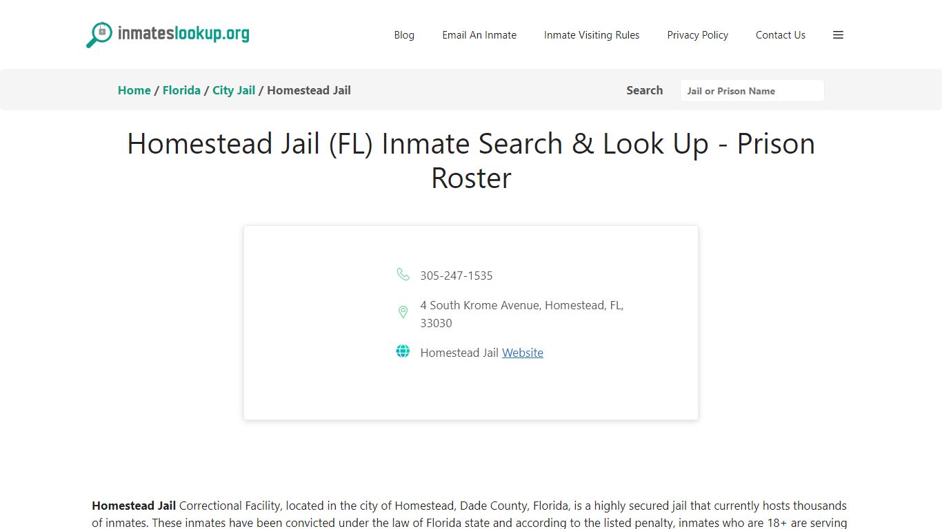 Homestead Jail (FL) Inmate Search & Look Up - Prison Roster